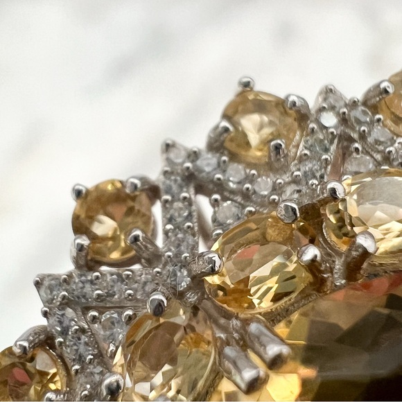 BrazilianCitrine White Zircon LARGE Sterling Silver Sunburst Statement Ring - Picture 5 of 11